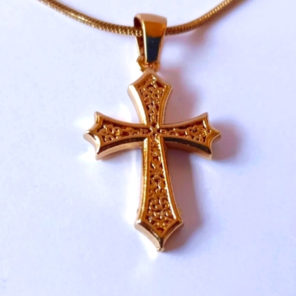 Vintage Style Gothic Gold Cross Necklace Stainless Steel 23 Inches - Picture 1 of 4